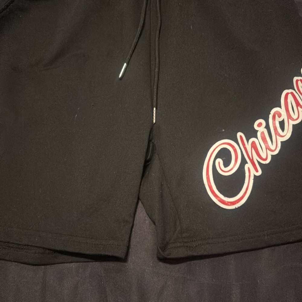 SHEIN Black and Red Athletic Shorts with Chicago Design